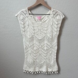 Lily Pulitzer Crochet Knit Pom Pom Sweater Size Small